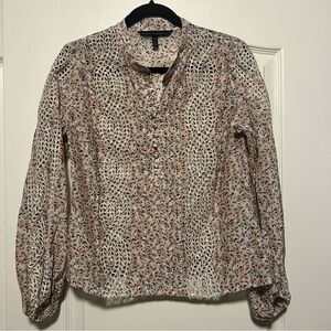 White House Black Market Blouse | Silk Floral Balloon Sleeve Eyelet Top | XS